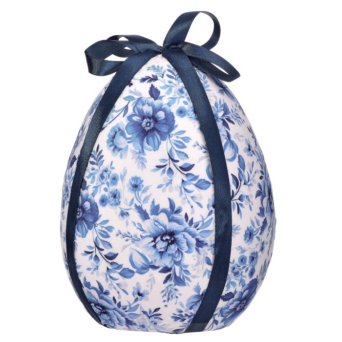 Blue & White Chinoiserie Toile Fabric Easter Decor | 7" Egg & 10" Carrot Bundle